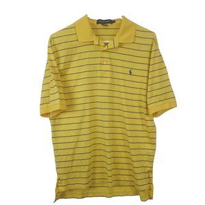 Polo Ralph Lauren Men’s Small Polo Shirt Yellow Striped Short Sleeve  Hi-Low Hem